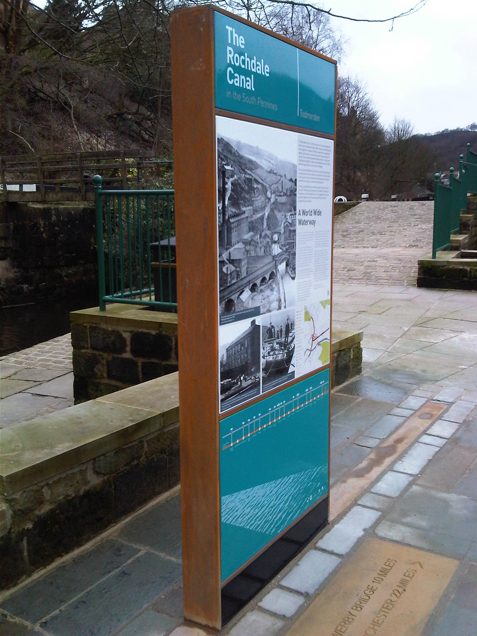 Visitor information signage Rochdale canal-side Monolith