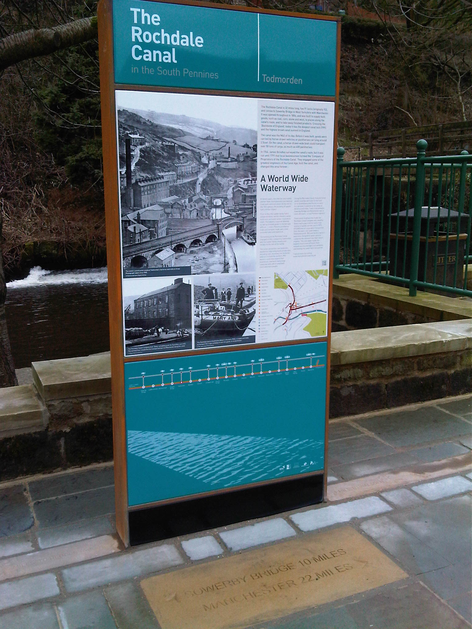 Visitor information signage Rochdale canal-side Monolith